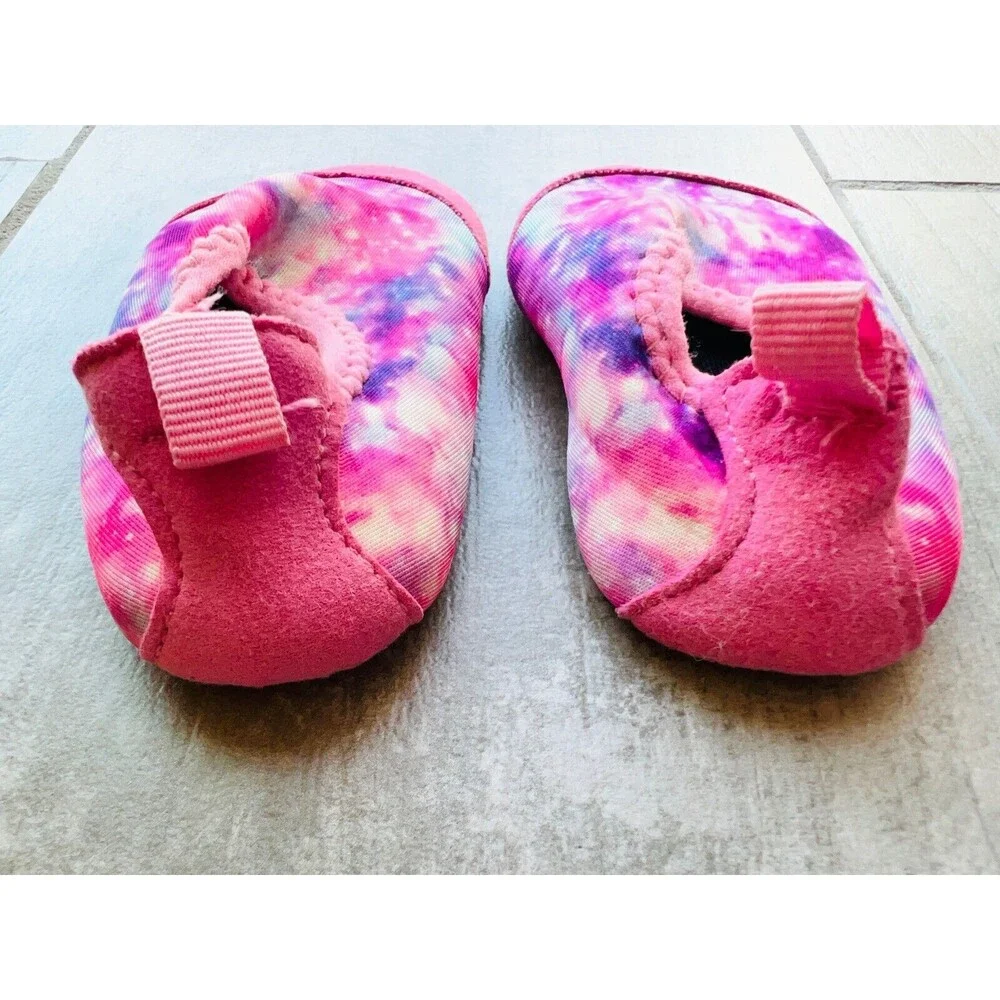 Baby Girl Water Shoes Beach Sand Sock Grip Pink Tie Dye Pool Non Slip 12-18m